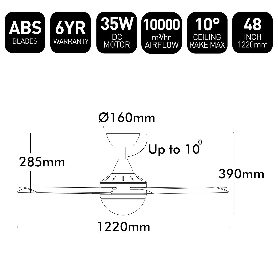 Brilliant Cairns 48" DC Ceiling Fan With of Without Light