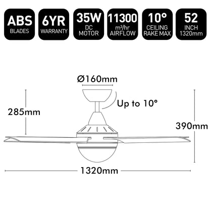 Brilliant Cairns 52" DC Ceiling Fan With of Without Light