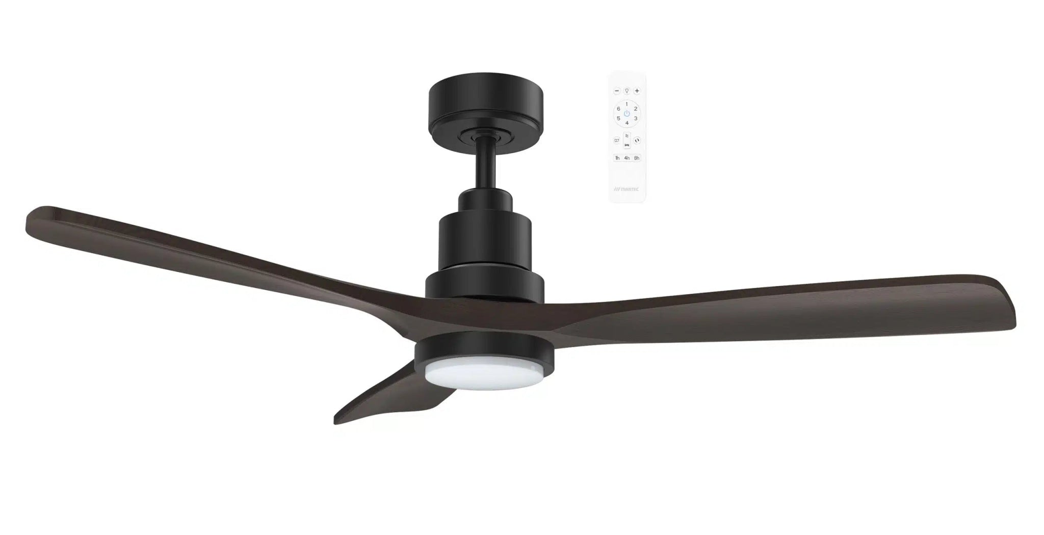 42" Mallorca Mini DC Ceiling Fan Matt Black/Walnut, with Light MMDC1033 Martec Lighting