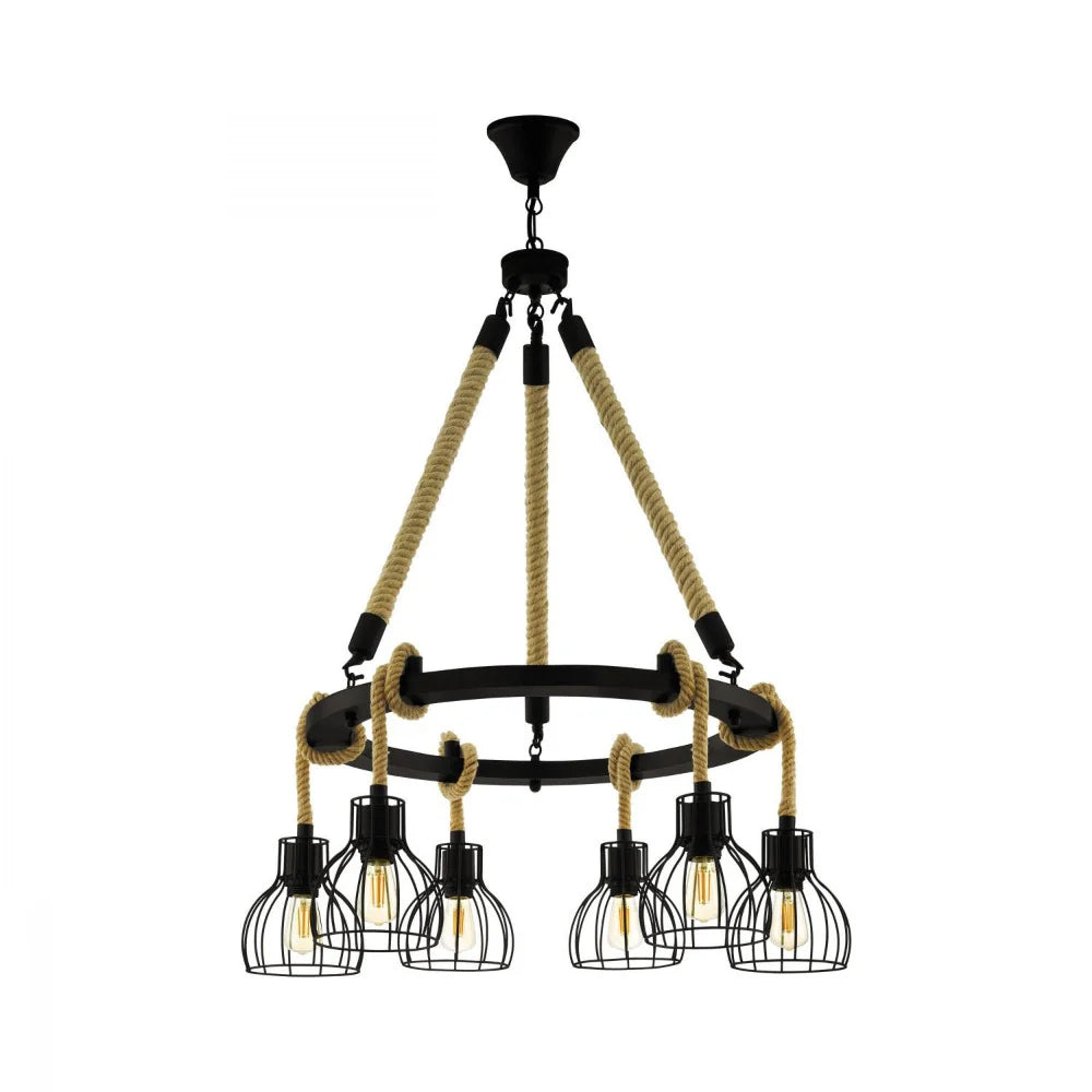 Eglo Rampside 6 Light Pendant Black & Amber 760mm - 43194