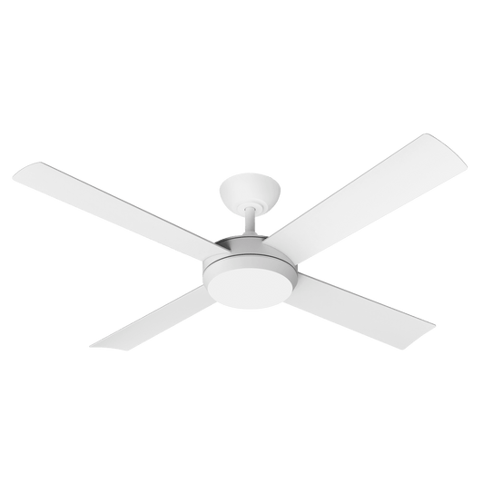 48" or 52" Proton DC Ceiling Fan Matt White with LED Light | Martec Lighting - Mases LightingMartec