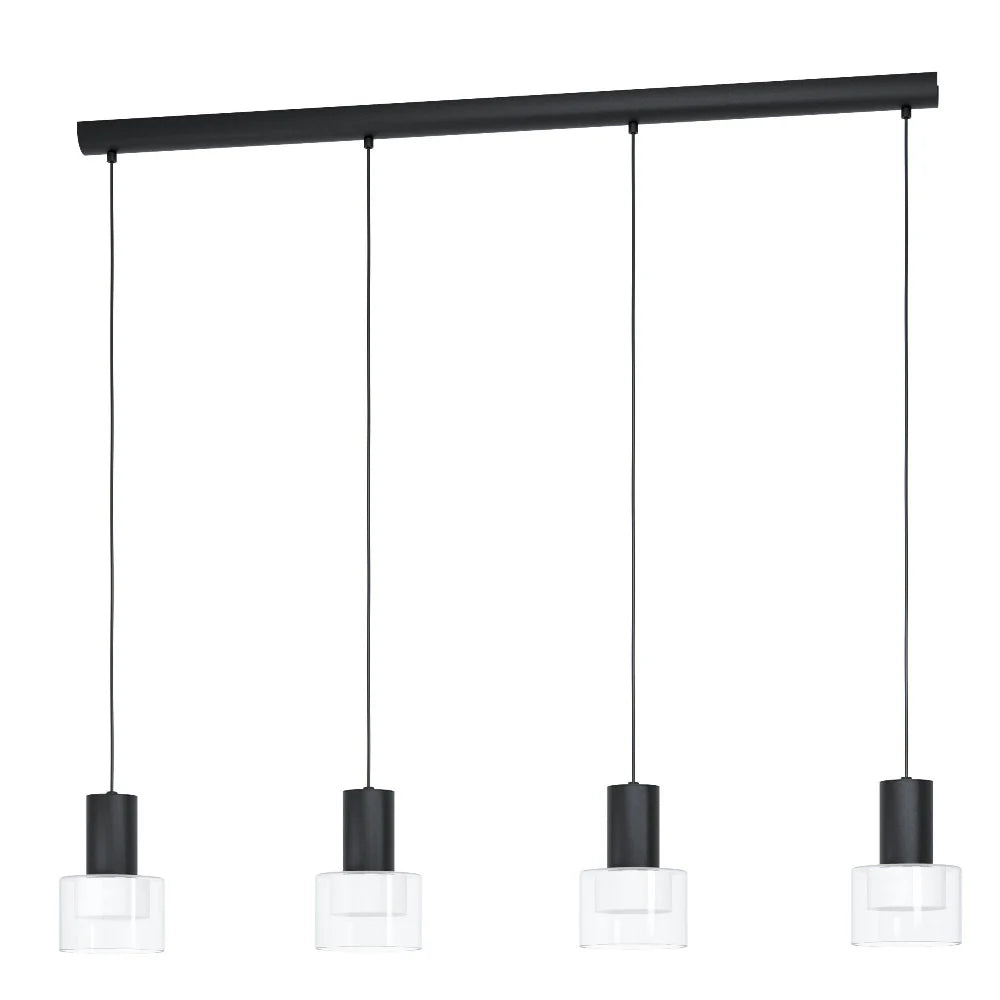 Eglo MOLINEROS Pendent 4 Lights Black Steel Clear Glass 3CCT - 39726N