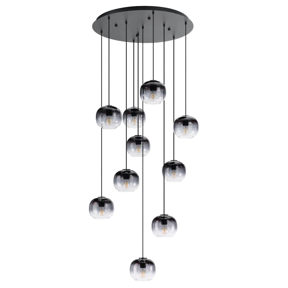 Eglo OILELLA Cluster Pendant 10 Lights Black Steel Black Grey Glass - 205649N