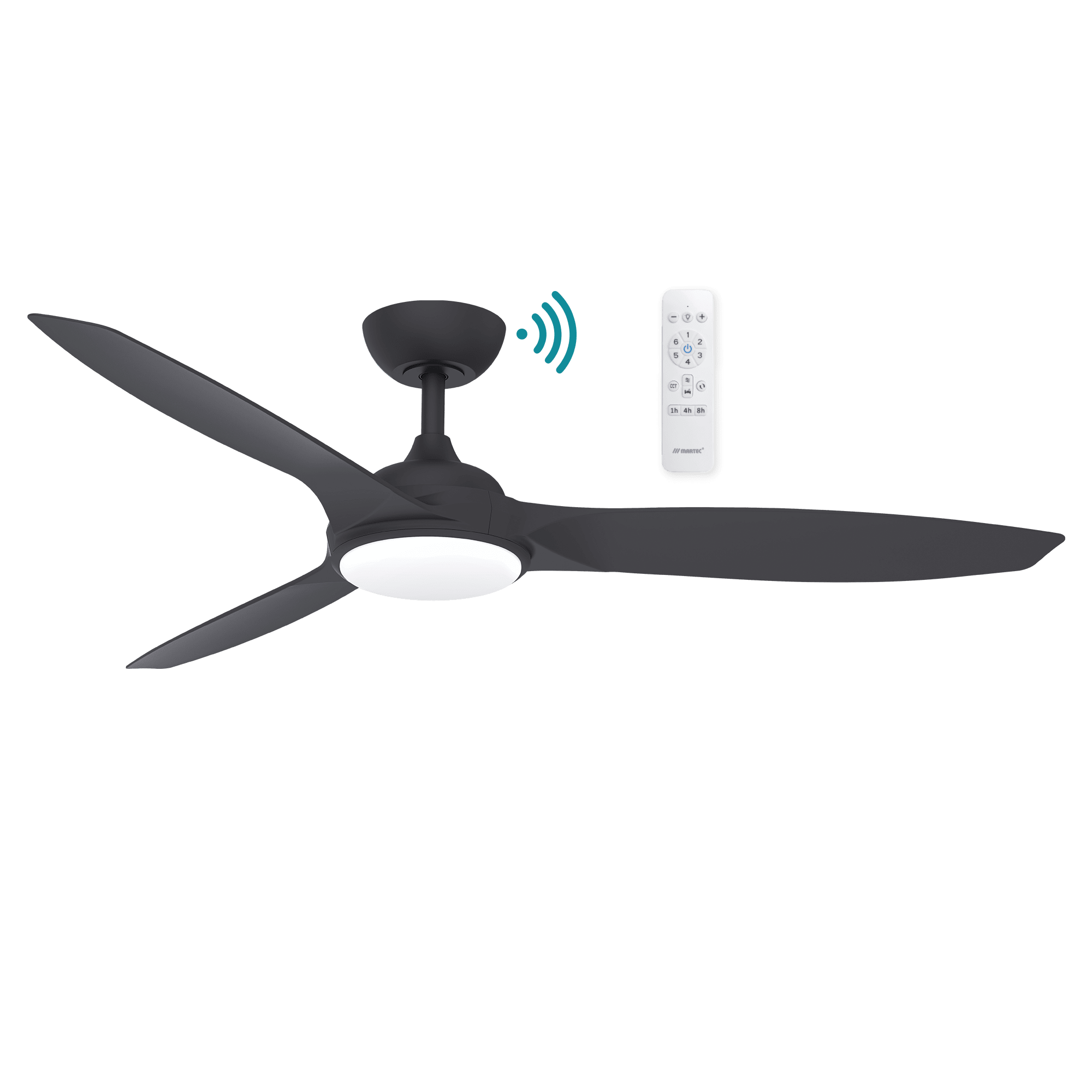 56″ (1420mm) Newport DC Ceiling Fan Matt Black or Matt White With CCT 18w LED Light by Martec - Mases LightingMartec