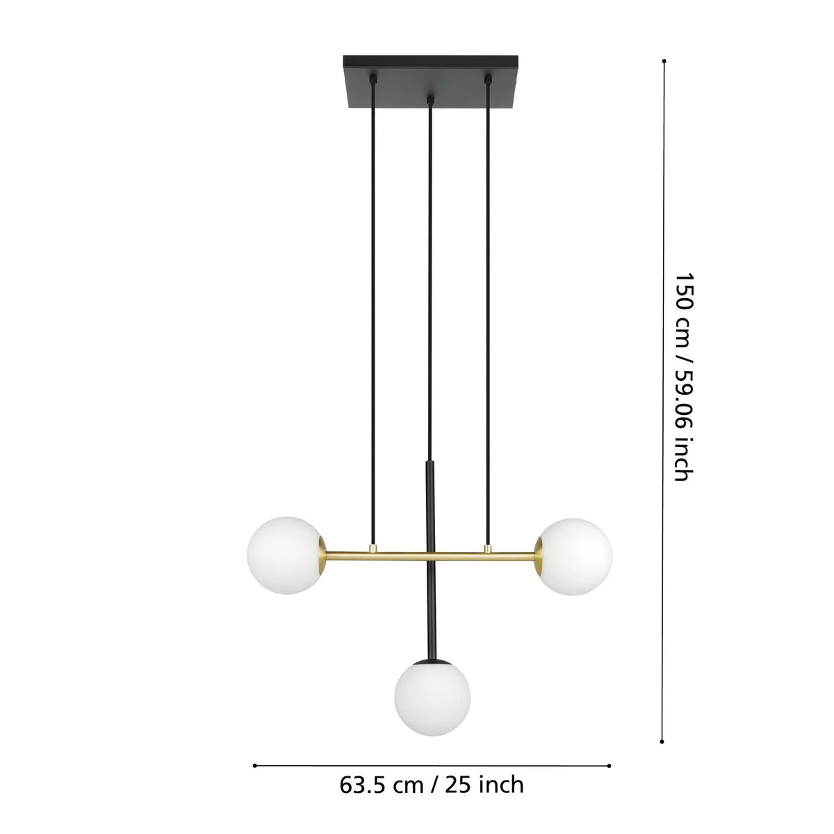 Eglo Paz 3 Light Pendant Black-Gold 390177
