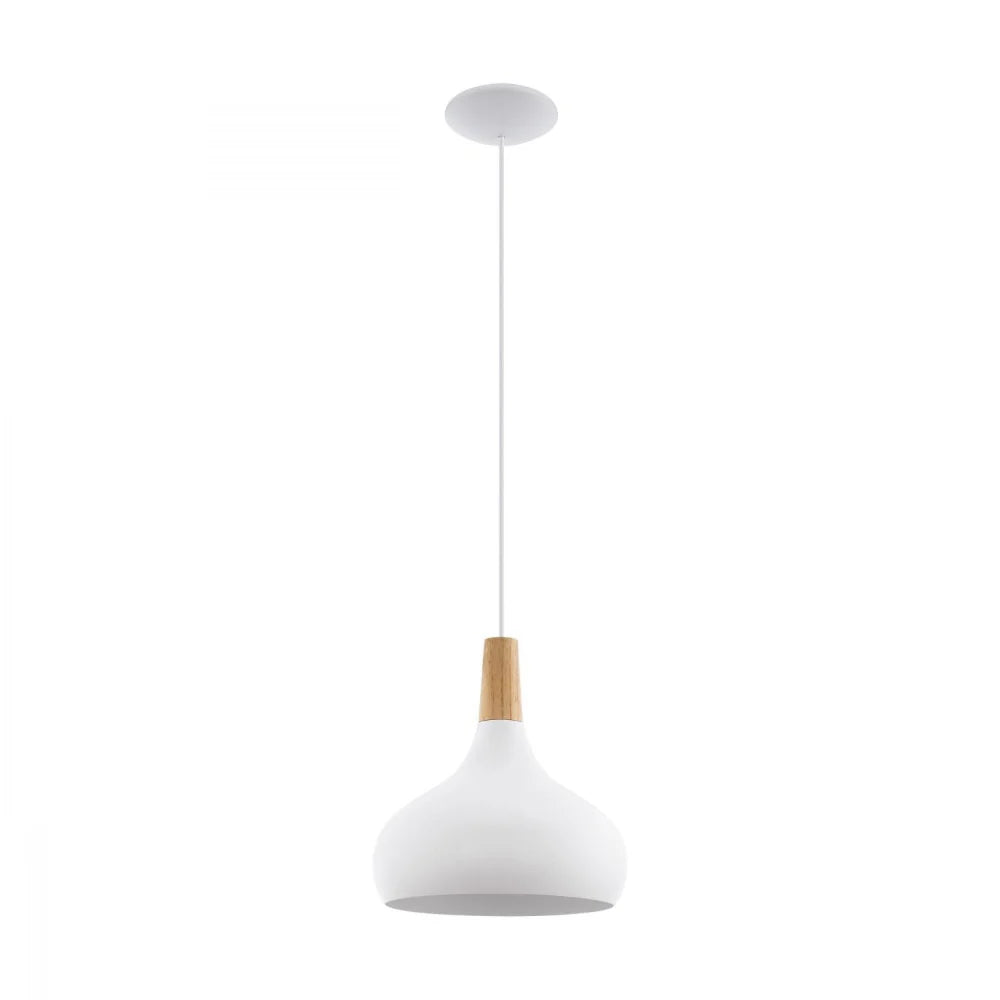 Eglo Sabinar 1 Light Pendant White & Brown 280mm - 96982N