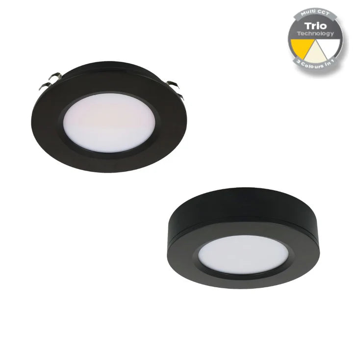 Domus ASTRA-TRIO - 3.6W 12V Tri-Colour Switchable Recessed/Surface Mounted LED Cabinet Light - DRIVER REQUIRED