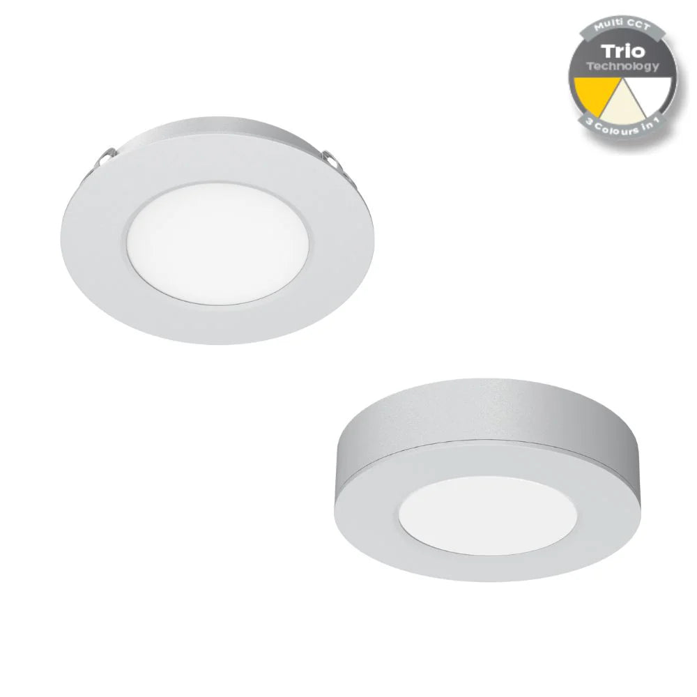 Domus ASTRA-TRIO - 3.6W 12V Tri-Colour Switchable Recessed/Surface Mounted LED Cabinet Light - DRIVER REQUIRED