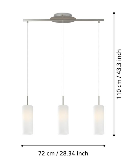 Eglo Troy 3 Light Pendant Satin Nickel & White - 85978