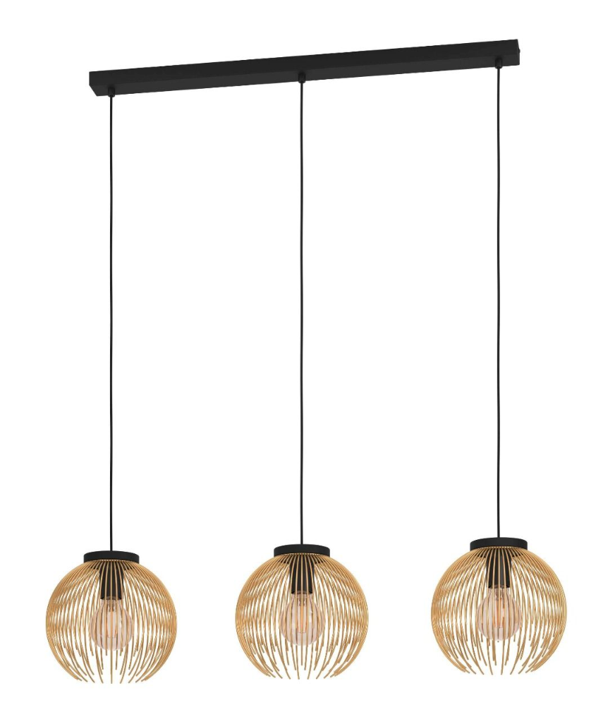 Eglo VENEZUELA Pendant 3 Lights Black / Gold Steel - 900167N