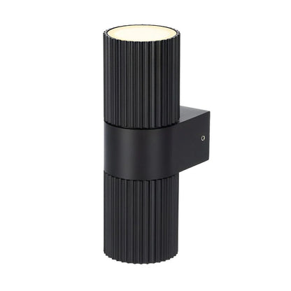 Torsten outdoor wall light, up-and-down beam, ribbed aluminium with glass accents