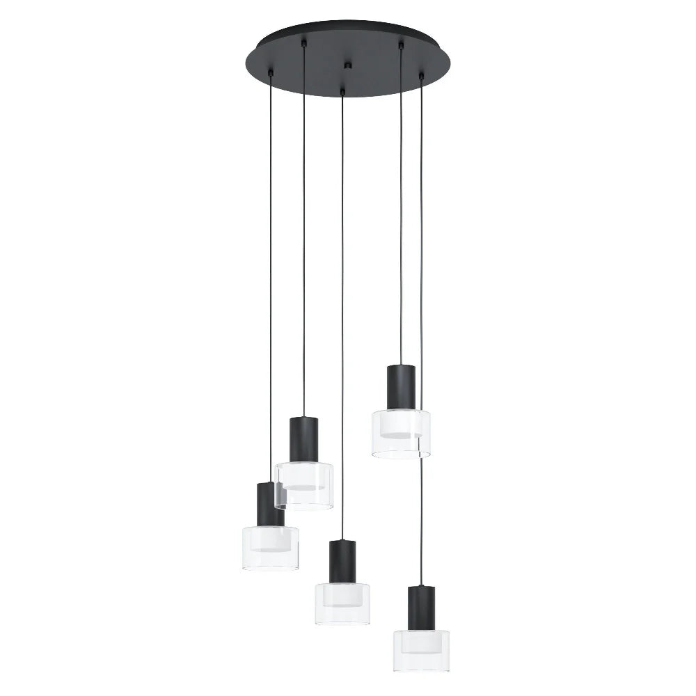 Eglo MOLINEROS Cluster Pendent 5 Lights Black Steel Clear Glass 3CCT - 39727N