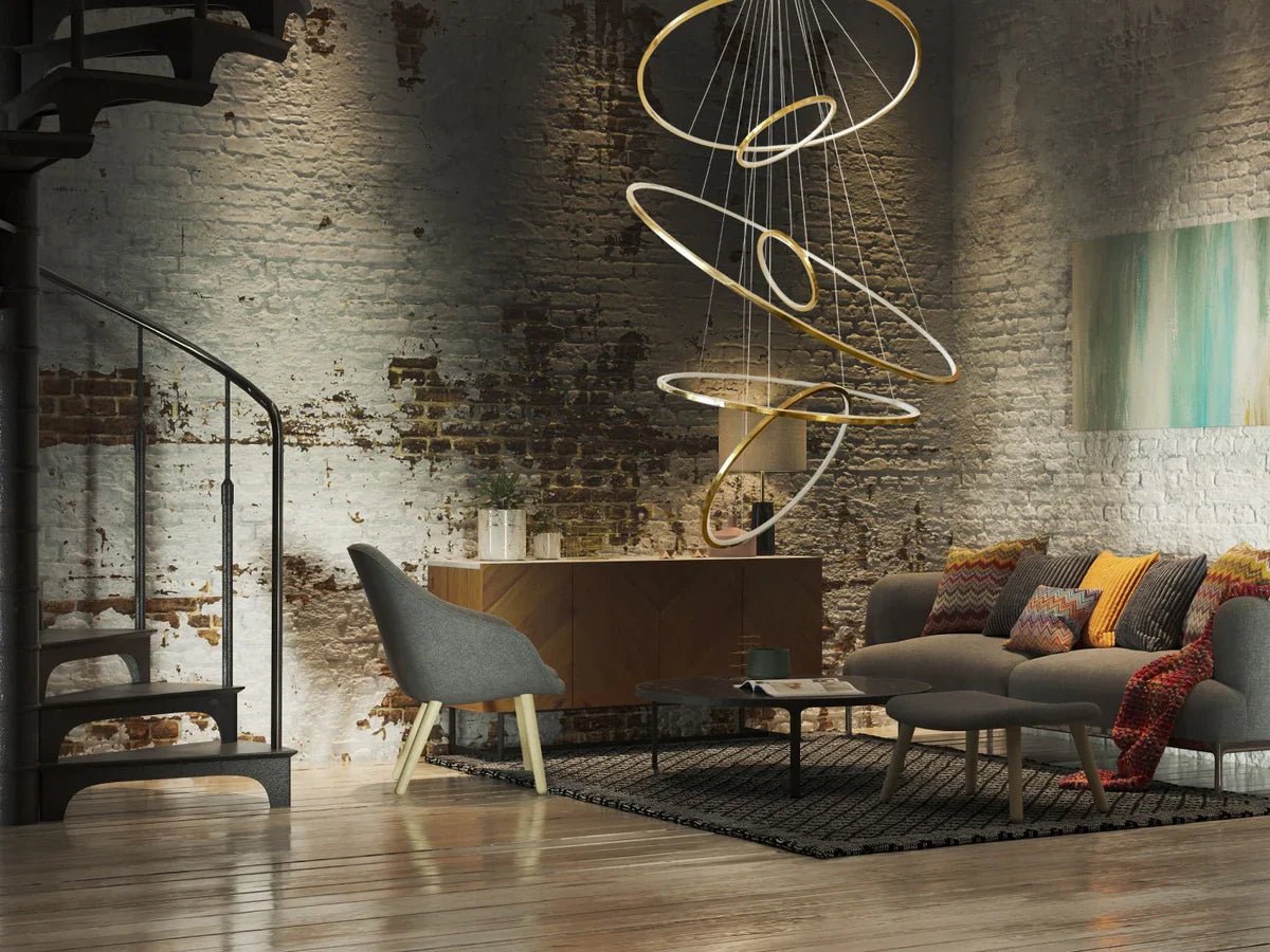 ARIA Modern 6 Ring Chandelier Brass | Lighting Creations
