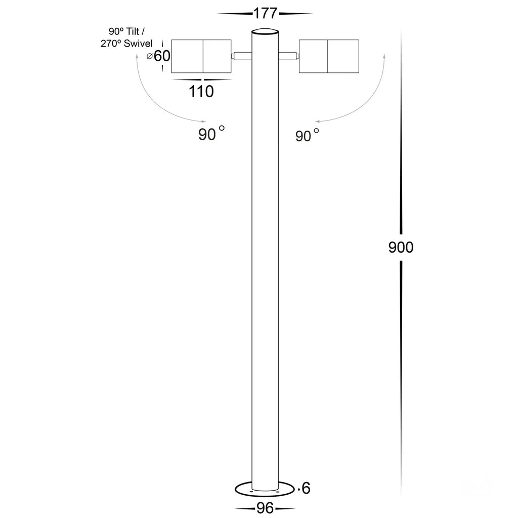 Black Double Adjustable Bollard Light 900mm Havit Lighting - HV1507T-BLK-12V, HV1507T-BLK-240V