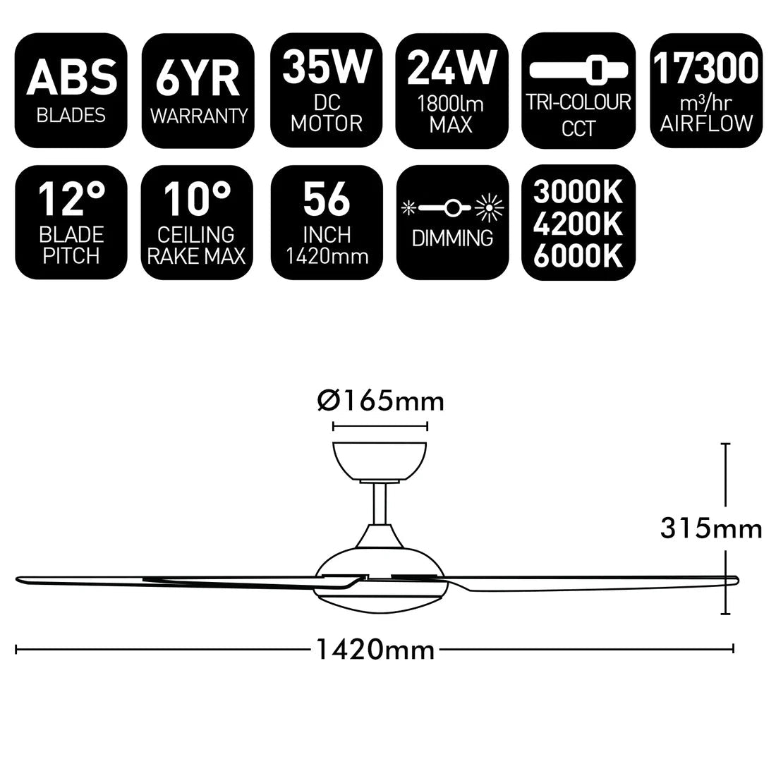 Brilliant Amari Series II 56'' DC 5-Blades Ceiling Fan With or Without Light - Mases LightingBrilliant Lighting
