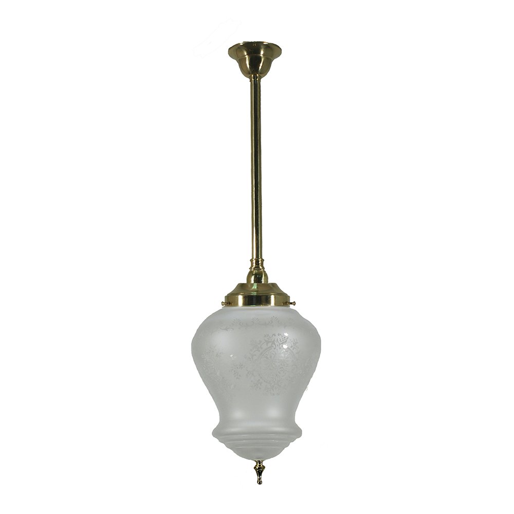 Cambridge 1 Light Rod Brass with Frost Etched Glass Pendant Light - Mases LightingLode Lighting