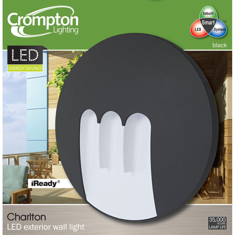 Charlton Exterior LED Wall Light Black - EX1871B - Mases LightingCrompton
