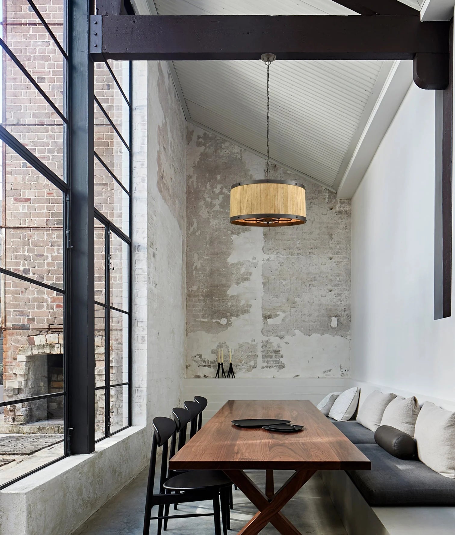 CLA BARRIQUE: Retro Interior Large Drum Wood Pendant Lights - Mases LightingCLA