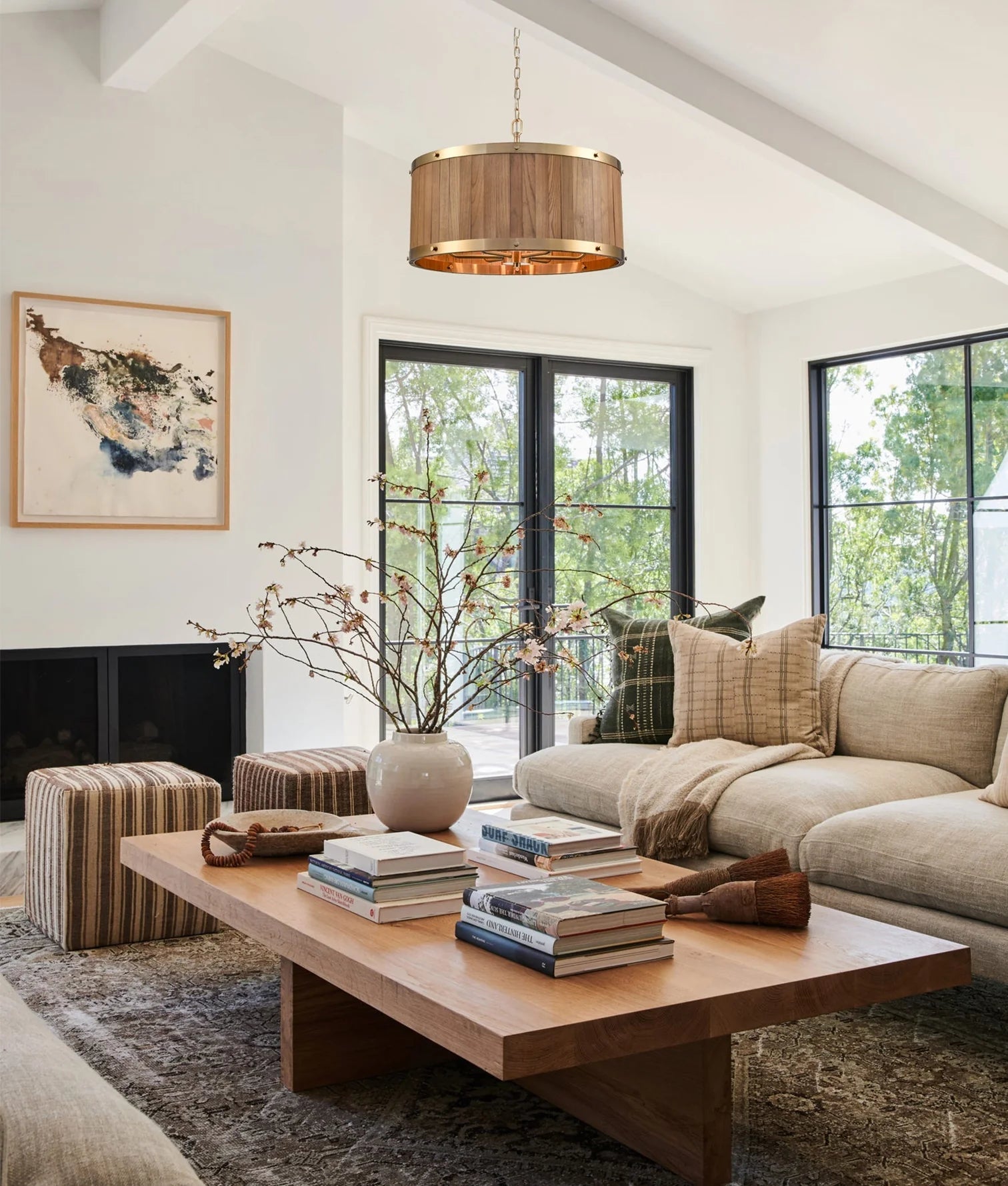 CLA BARRIQUE: Retro Interior Large Drum Wood Pendant Lights - Mases LightingCLA