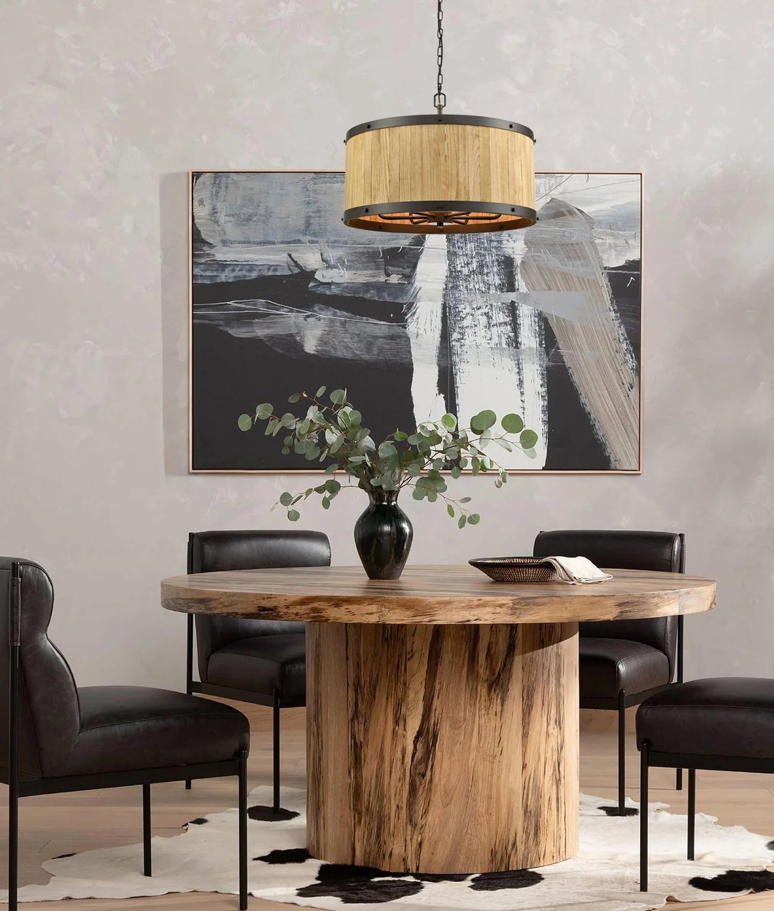 CLA BARRIQUE: Retro Interior Large Drum Wood Pendant Lights - Mases LightingCLA