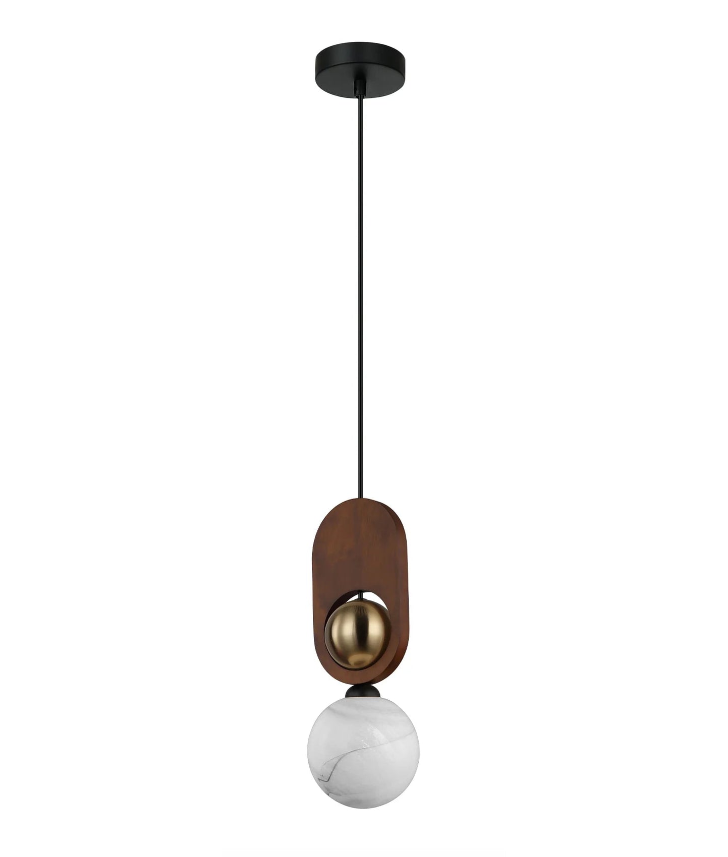 CLA Palta Interior Sandblasted Opal Diffuser with Brass & Wood Highlight Pendant Lights - Mases LightingCLA