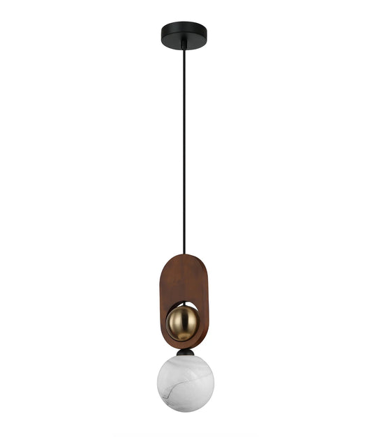 CLA Palta Interior Sandblasted Opal Diffuser with Brass & Wood Highlight Pendant Lights - Mases LightingCLA