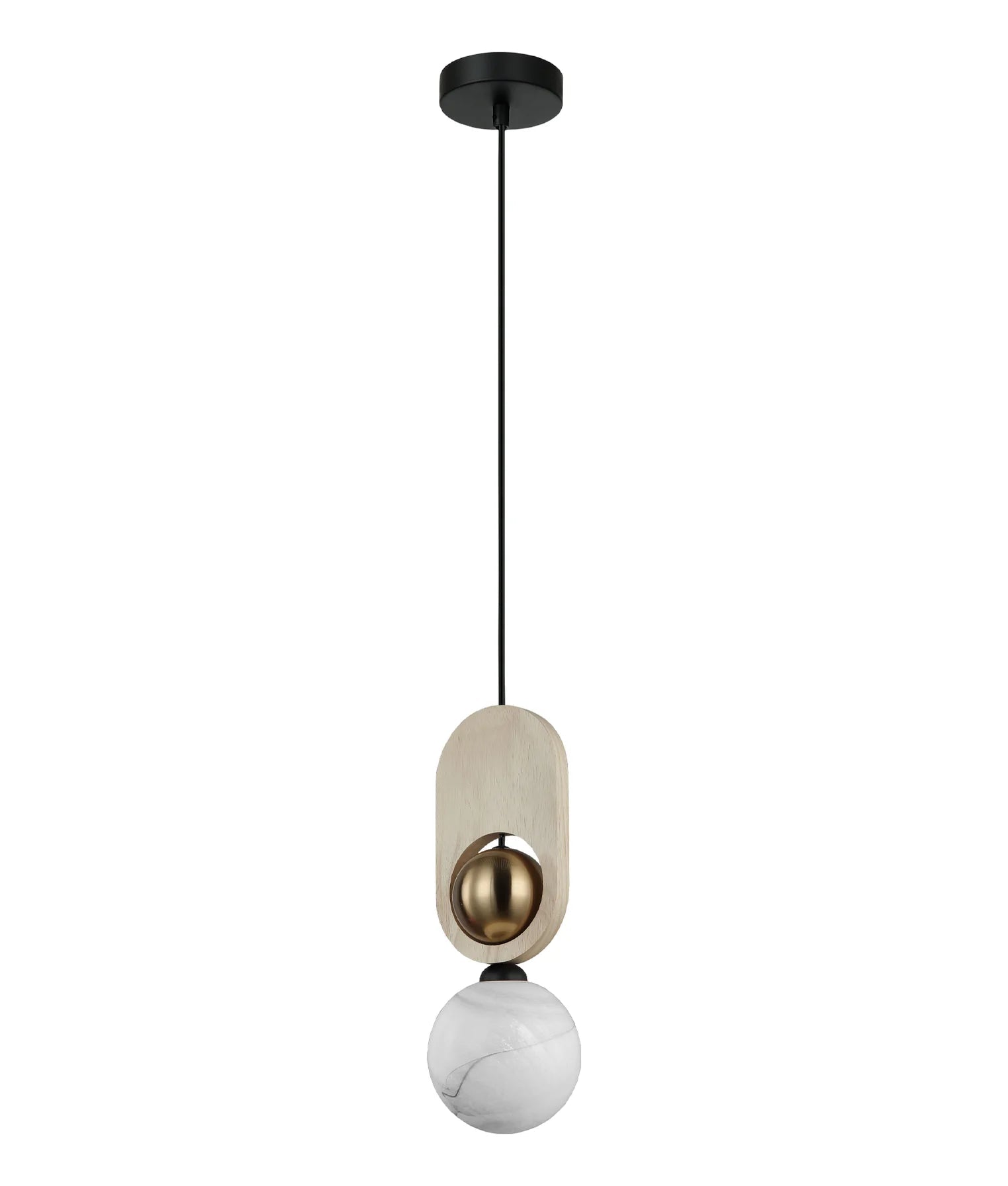 CLA Palta Interior Sandblasted Opal Diffuser with Brass & Wood Highlight Pendant Lights - Mases LightingCLA