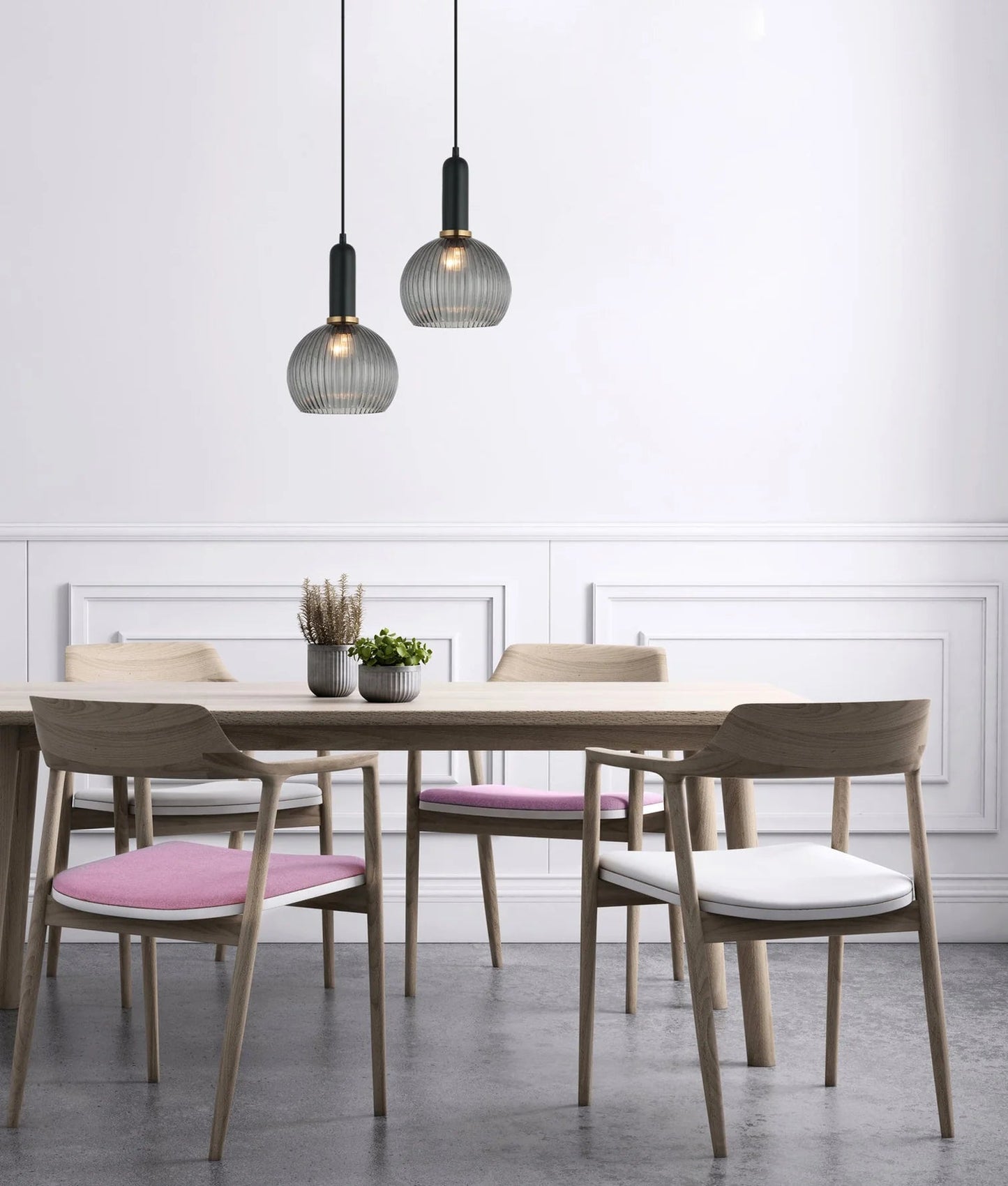 CLA VINTAJ: Interior Wine Glass Shape Ribbed Glass Pendant Lights - Mases LightingCLA