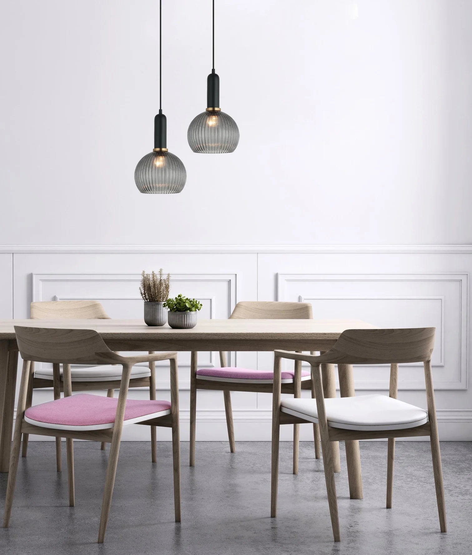CLA VINTAJ: Interior Wine Glass Shape Ribbed Glass Pendant Lights - Mases LightingCLA