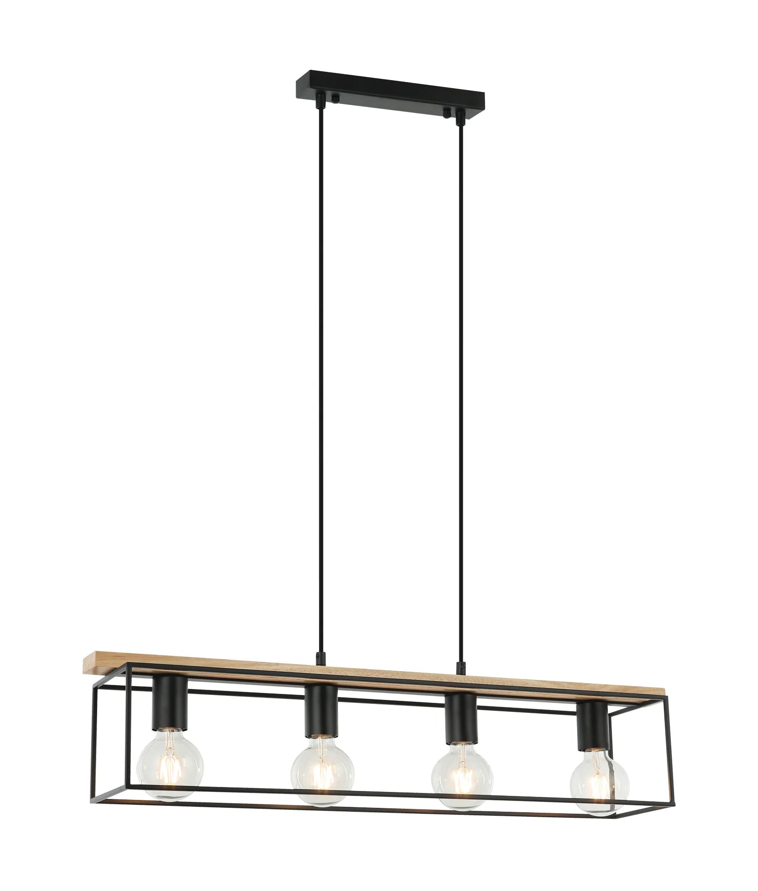 CLA VIRUN Interior Rectangular Frame Wood with Black Hardware Pendant Light - Mases LightingCLA