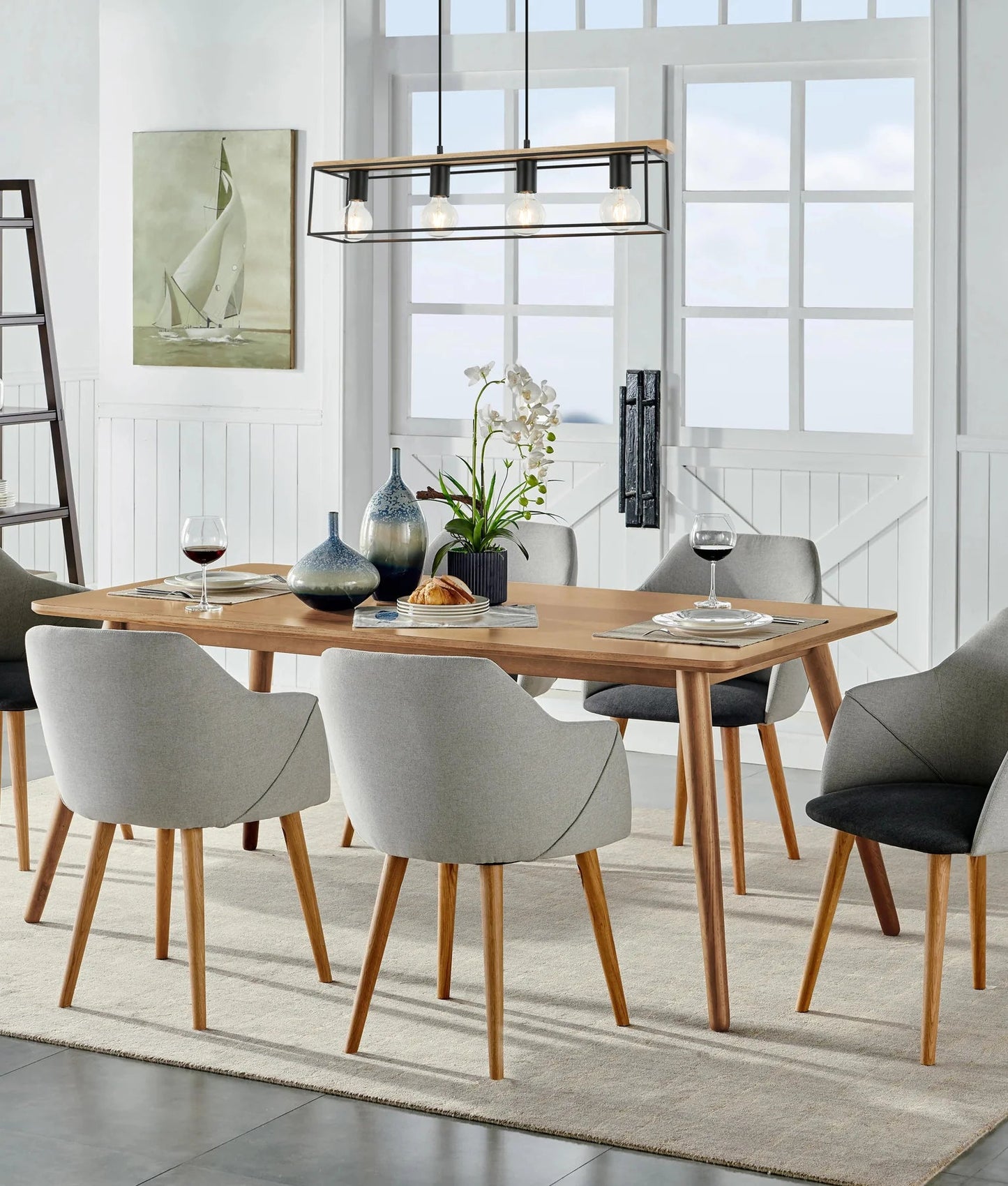 CLA VIRUN Interior Rectangular Frame Wood with Black Hardware Pendant Light - Mases LightingCLA
