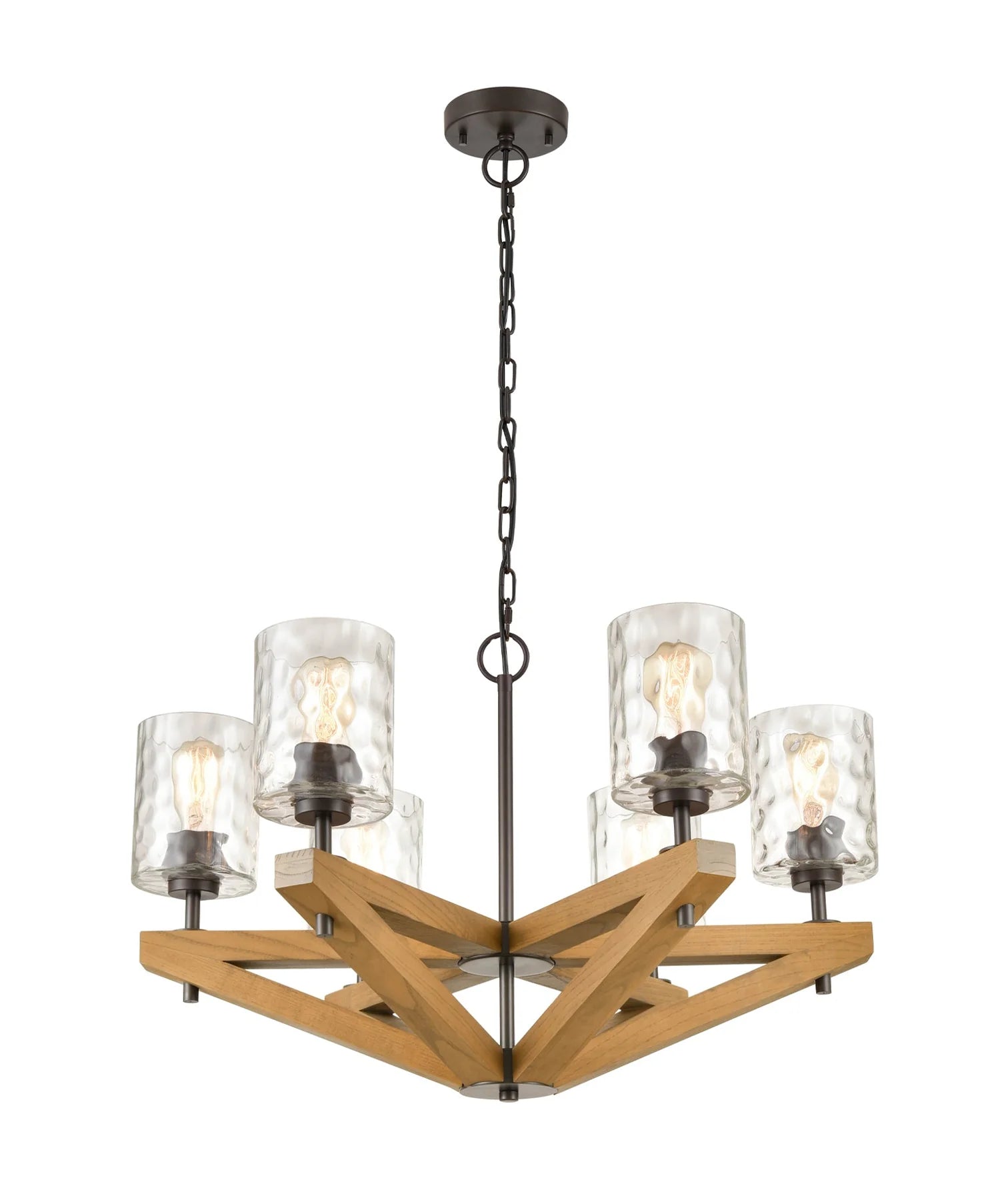 CLA VOTIF: Retro Interior Candelabra Oak Wood with Clear Blown Dimpled Glass Pendant Light - Mases LightingCLA