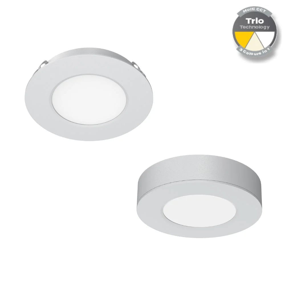 Domus ASTRA-TRIO - 3.6W 12V Tri-Colour Switchable Recessed/Surface Mounted LED Cabinet Light - DRIVER REQUIRED