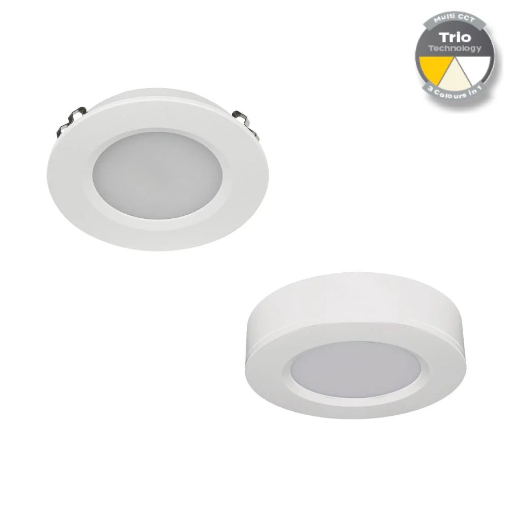 Domus ASTRA-TRIO - 3.6W 12V Tri-Colour Switchable Recessed/Surface Mounted LED Cabinet Light - DRIVER REQUIRED