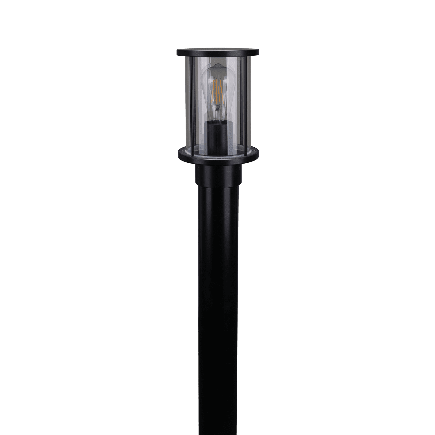 Domus BL-400 1M Kit - Cylinder Bollard Head & 1m Post Black - Clear or Frosted Glass - Mases LightingDomus Lighting
