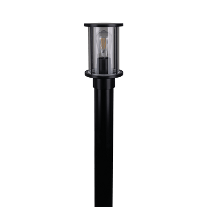 Domus BL-400 1M Kit - Cylinder Bollard Head & 1m Post Black - Clear or Frosted Glass - Mases LightingDomus Lighting