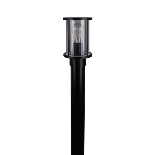 Domus BL-400 1M Kit - Cylinder Bollard Head & 1m Post Black - Clear or Frosted Glass - Mases LightingDomus Lighting