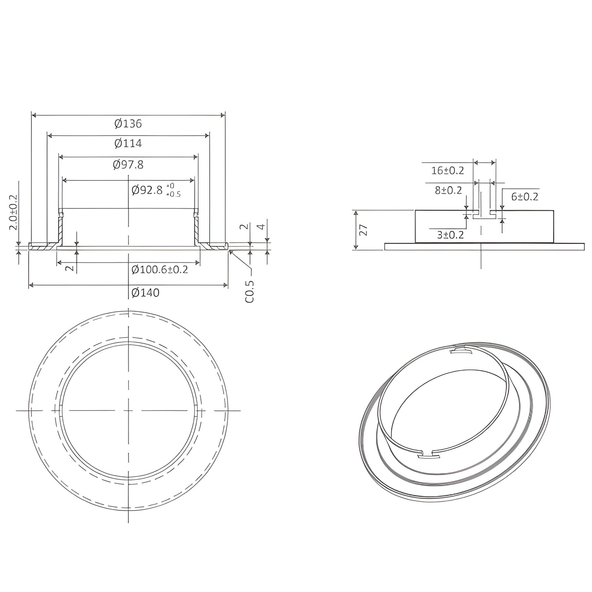 Domus DECO-13 LED Downlight 140mm adaptor plate - Black/White - Mases LightingDomus