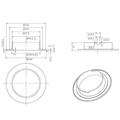 Domus DECO-13 LED Downlight 140mm adaptor plate - Black/White - Mases LightingDomus