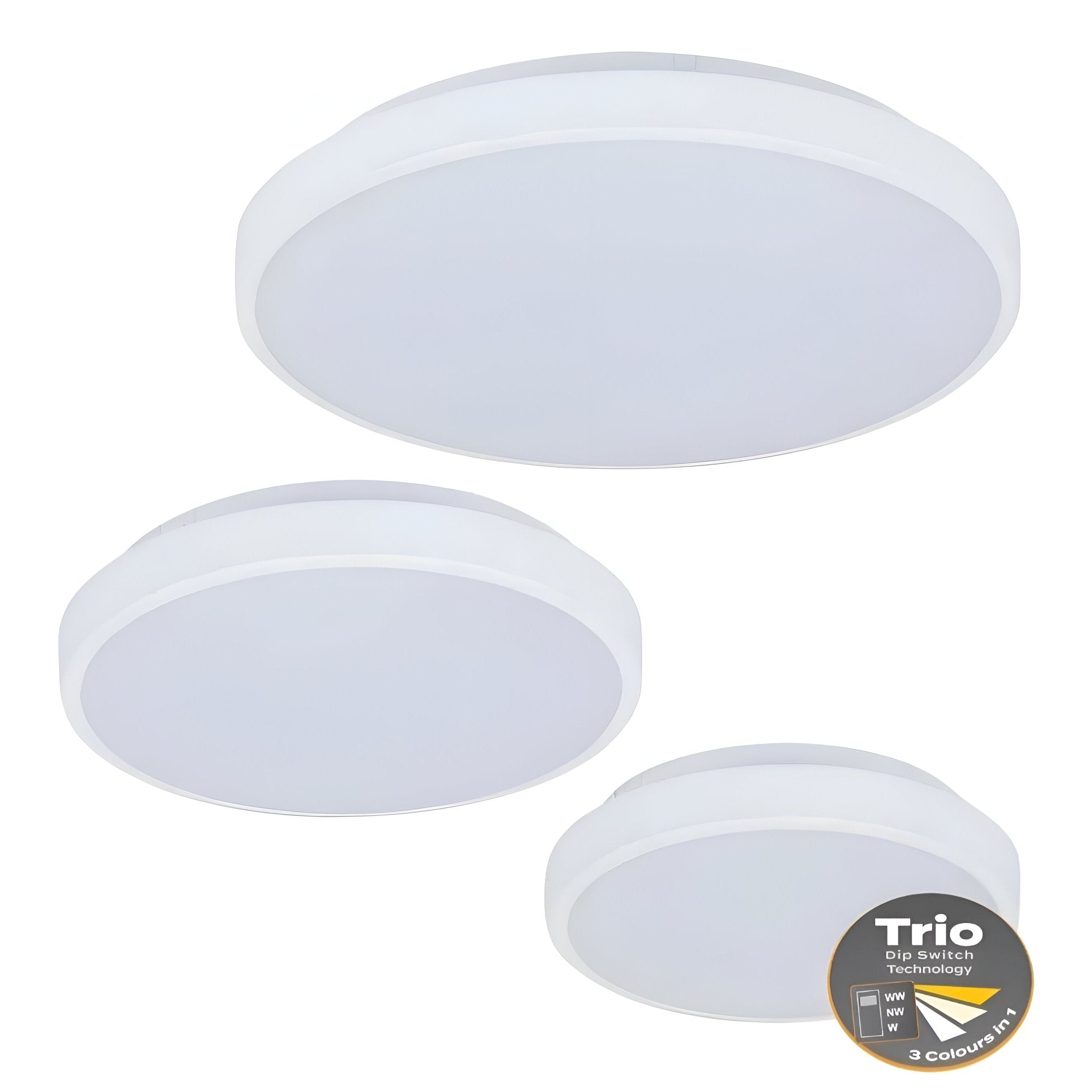 Domus EASY - 10W/18W/25W LED Tri-Colour Dimmable Round 250/300/400mm IP54 Ceiling Light - Mases LightingDomus