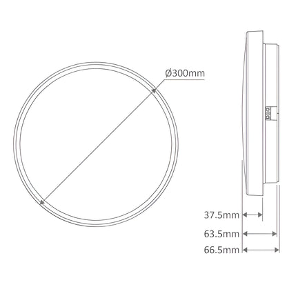 Domus EASY - 10W/18W/25W LED Tri-Colour Dimmable Round 250/300/400mm IP54 Ceiling Light - Mases LightingDomus