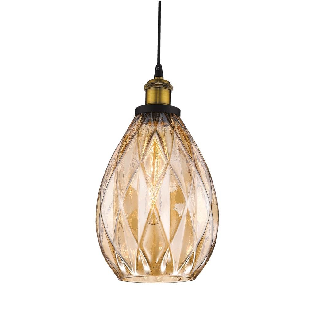 Domus EVELYN 240v E27 1 Crystal Glass Pendant Light - Amber/Clear/Grey - Mases LightingDomus