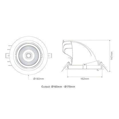 Domus SCOOP-25 Round 25W Adjustable LED Dimmable Downlight - Black/White - Mases LightingDomus