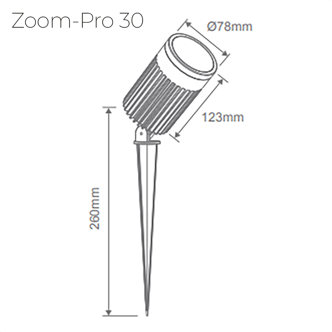 Domus ZOOM - PRO - 5 - 12 - 30 | 5W - 12W - 30W LED 12/24V Tri - Colour Exterior LED Garden Spike Light Black - DRIVER REQUIRED - Mases LightingDomus
