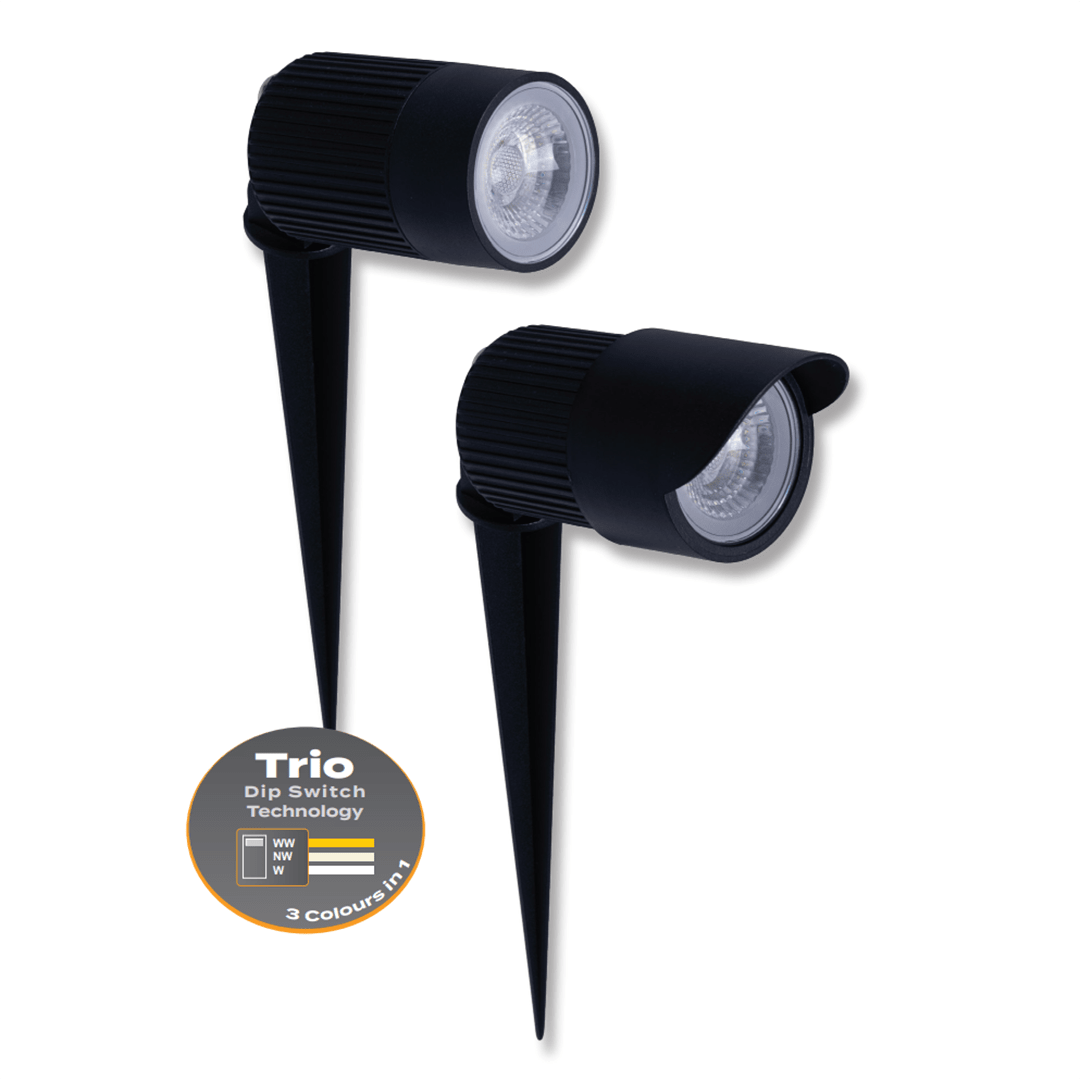 Domus ZOOM - PRO - 5 - 12 - 30 | 5W - 12W - 30W LED 12/24V Tri - Colour Exterior LED Garden Spike Light Black - DRIVER REQUIRED - Mases LightingDomus