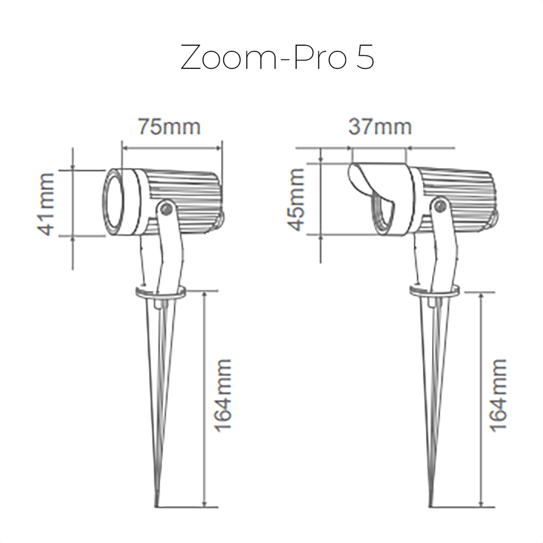 Domus ZOOM - PRO - 5 - 12 - 30 | 5W - 12W - 30W LED 12/24V Tri - Colour Exterior LED Garden Spike Light Black - DRIVER REQUIRED - Mases LightingDomus
