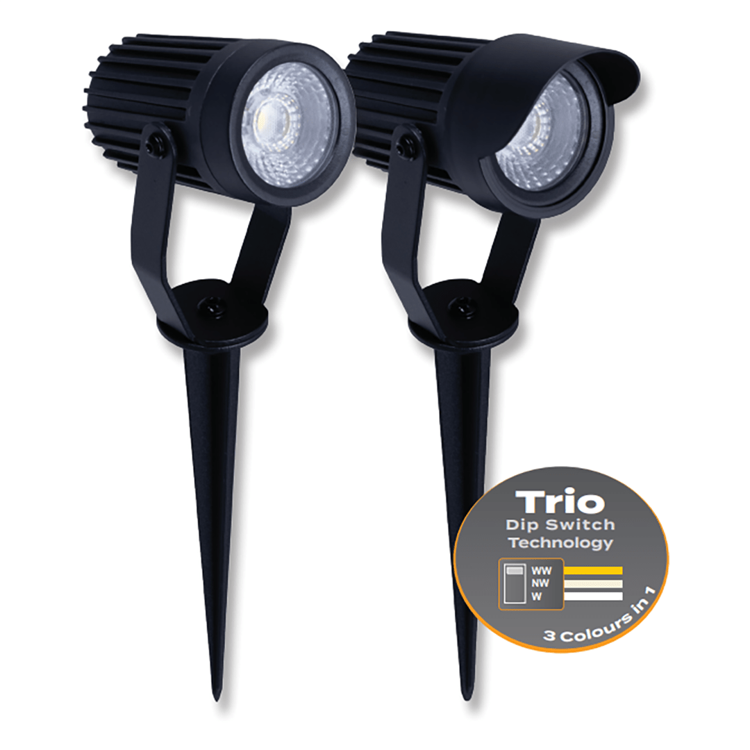 Domus ZOOM - PRO - 5 - 12 - 30 | 5W - 12W - 30W LED 12/24V Tri - Colour Exterior LED Garden Spike Light Black - DRIVER REQUIRED - Mases LightingDomus