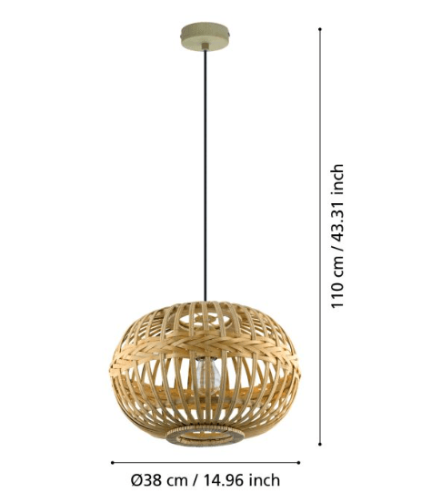 Eglo Amsfield 1 Light Pendant Brown & Brown 380mm