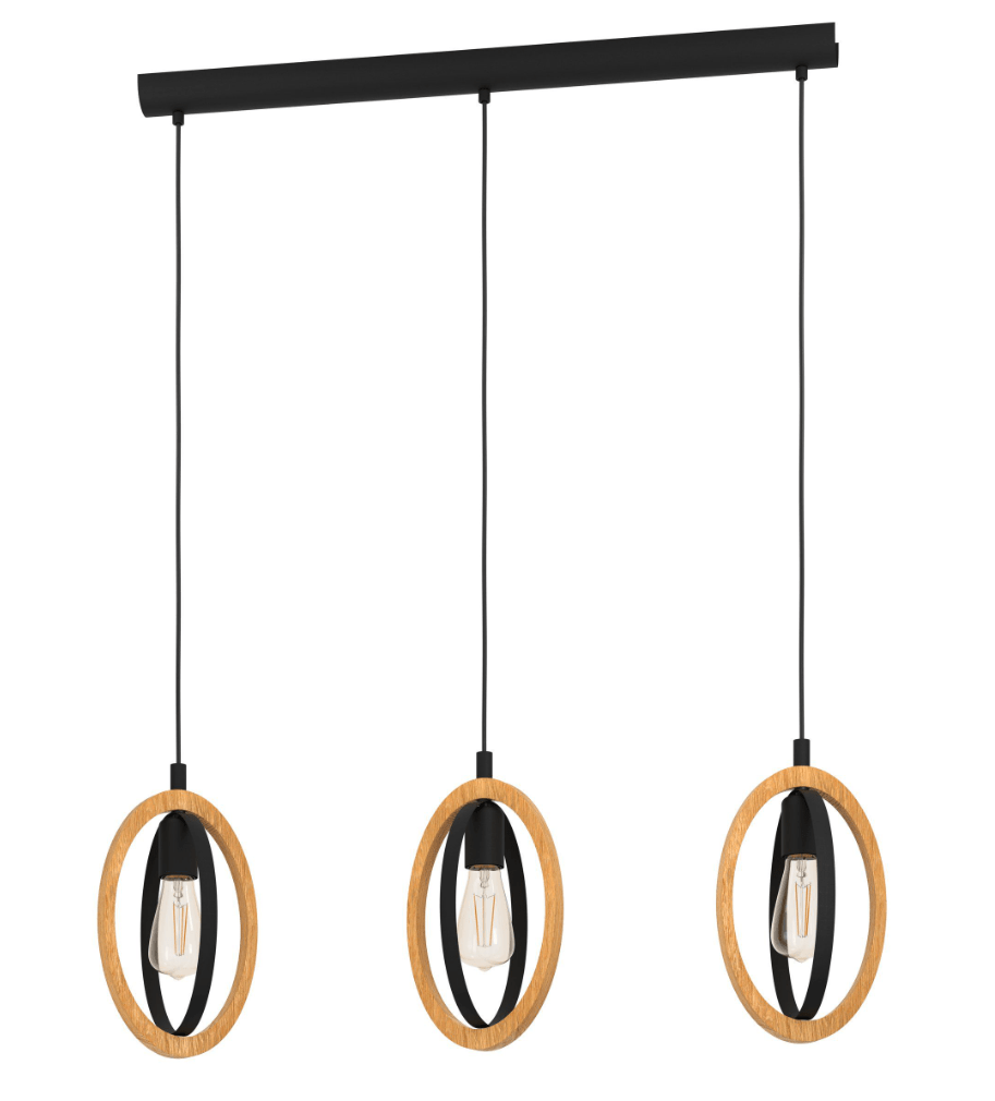 Eglo Basildon Bar Pendant Light 3Lt in Black and Brown - Mases LightingEglo
