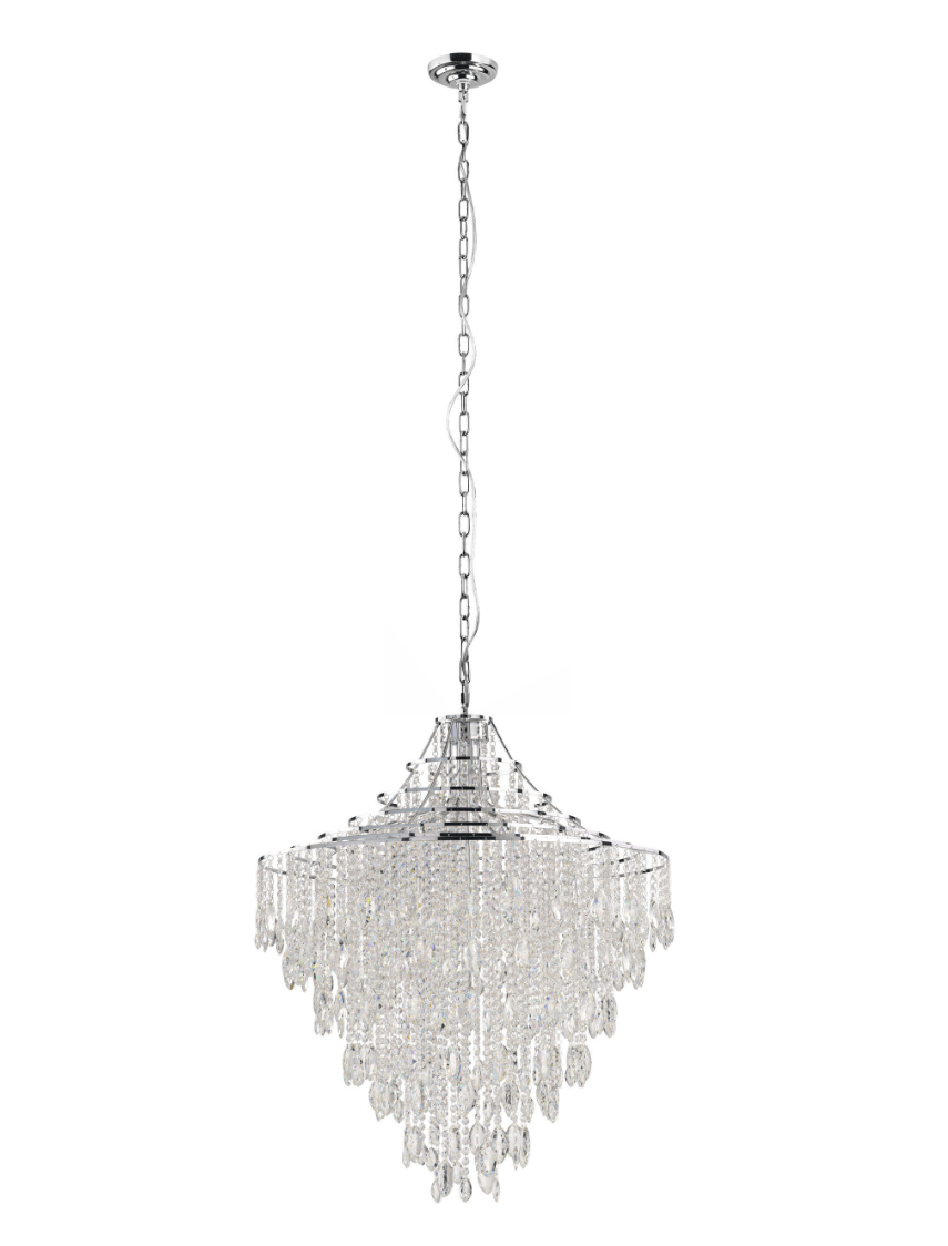 Eglo Beires Chandelier Pendant Light Chrome & Crystal – 9XE14 - Mases LightingEglo